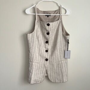 1.STATE Beige Linen Blend Sleeveless Button-Down Vest